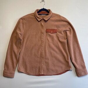 Stio Womens Fleece Button Up Shirt Jacket Rust Orange XL Snap Shacket Barn Chore